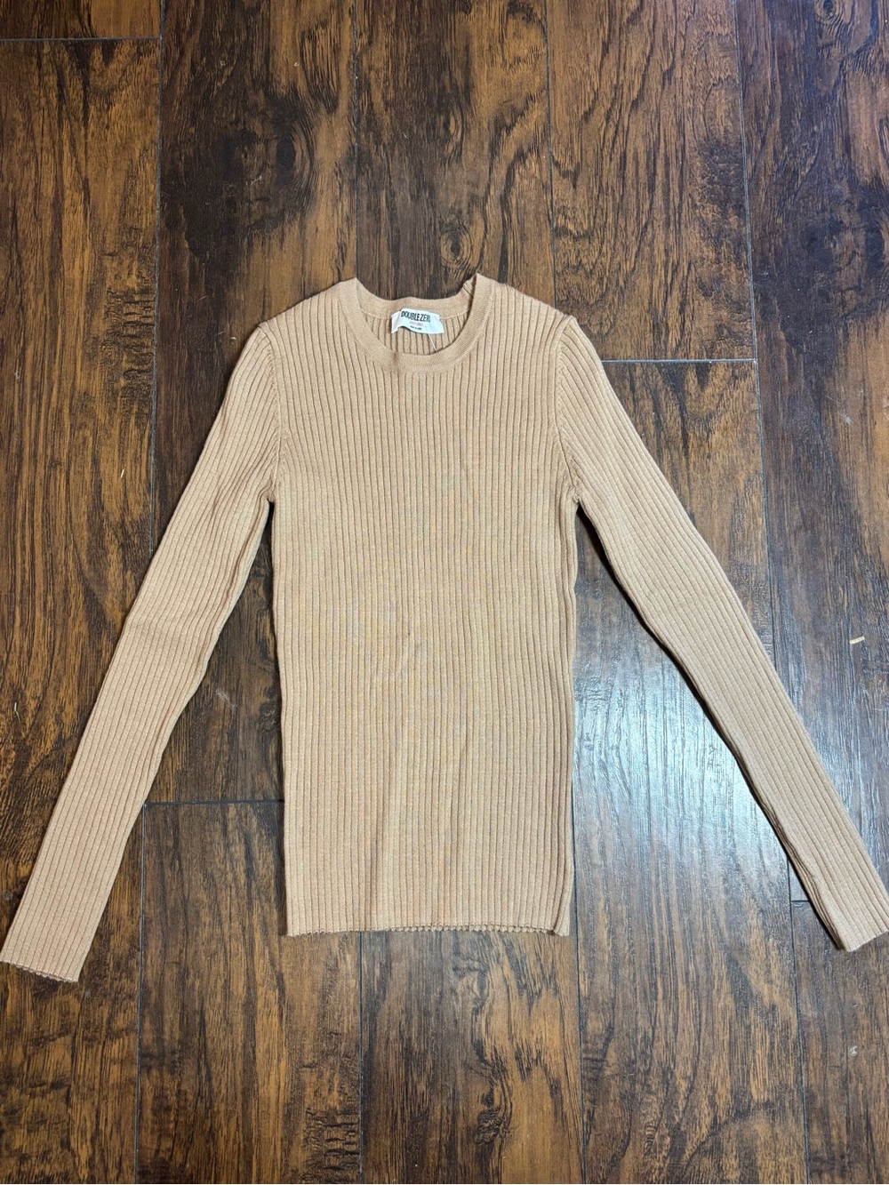 Women’s Ribbed Knit Beige Crewneck Long Sleeve Sweater Top